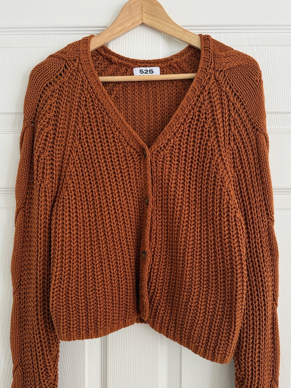 100% Cotton Chunky Cable Knit Cardigan Rust 525 America (M)
